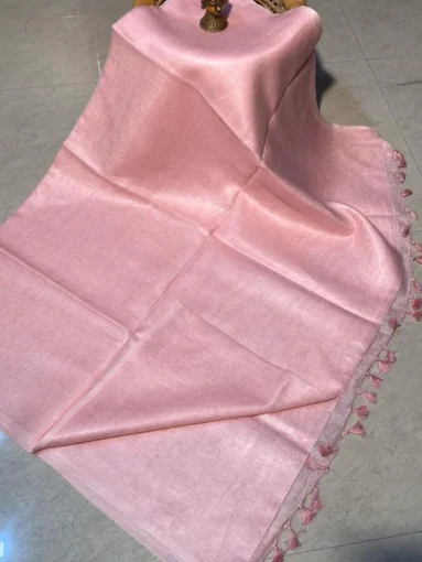 Baby-Pink-plain-linen-saree-with-no-Zari-border