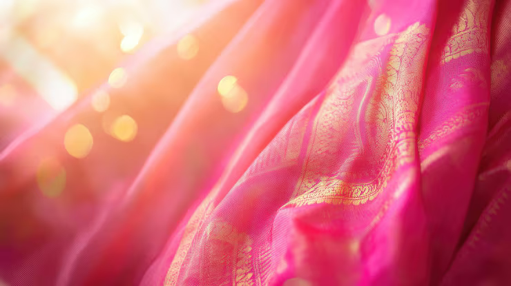 vibrant-pink-fabric-with-elegant-gold-accents